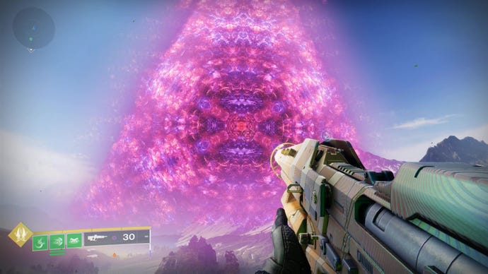 Staring at a huge pink triangle in Destiny 2: The Final Shape.